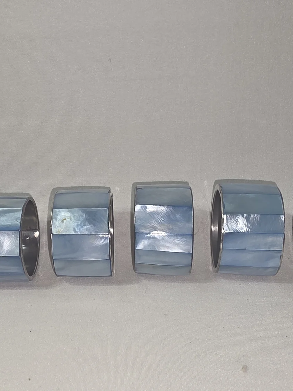 Blue Mother-of-Pearl Wide Napkin Ring Set - Elegant Table Accent